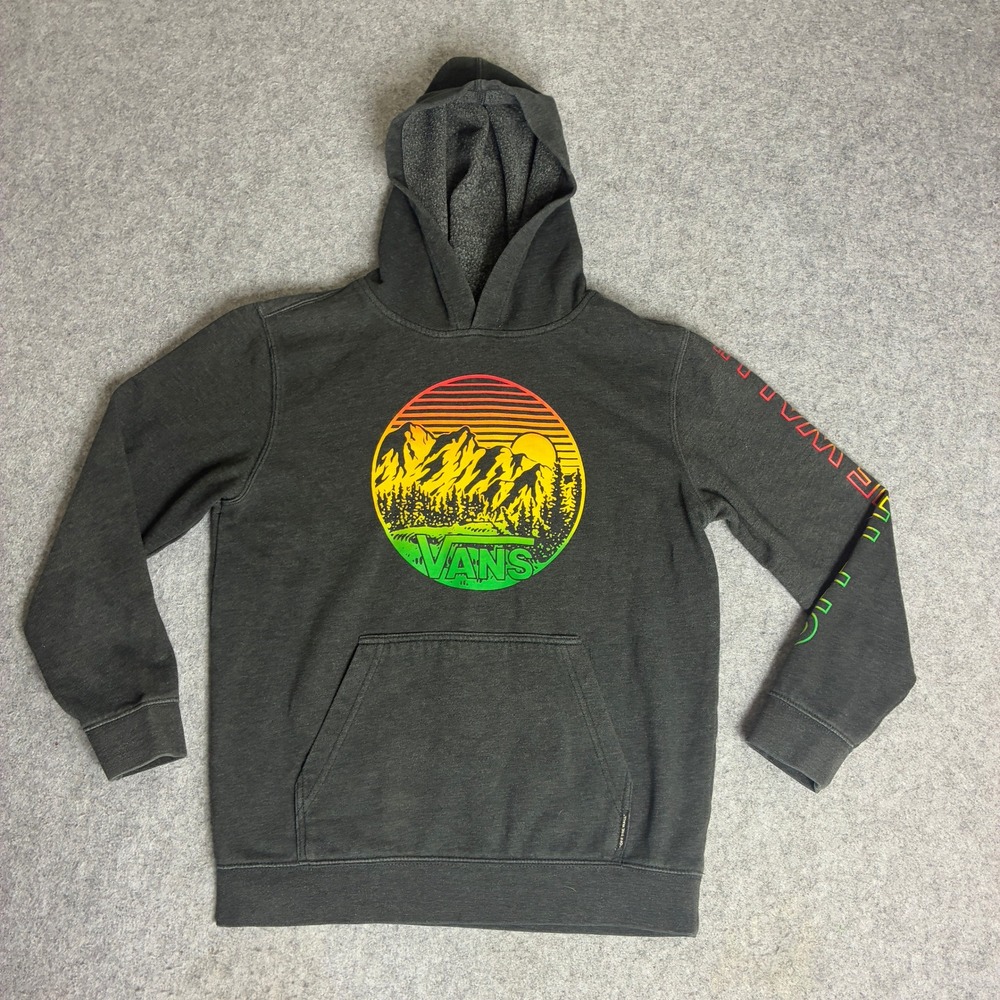 Vans Womens Medium Hoodie Charcoal Gray Mountain Graphic Pullover Sweatshirt